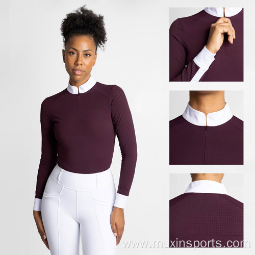 Mesh Breathable Women Equestrian Show Shirts Tops